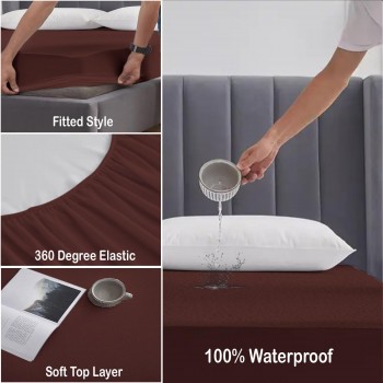 Sale Active 6 x 6 Feet King Size Waterproof Terry Cotton Mattress Protector – 72 x 72 Inches, Brown | Hypoallergenic & Breathable